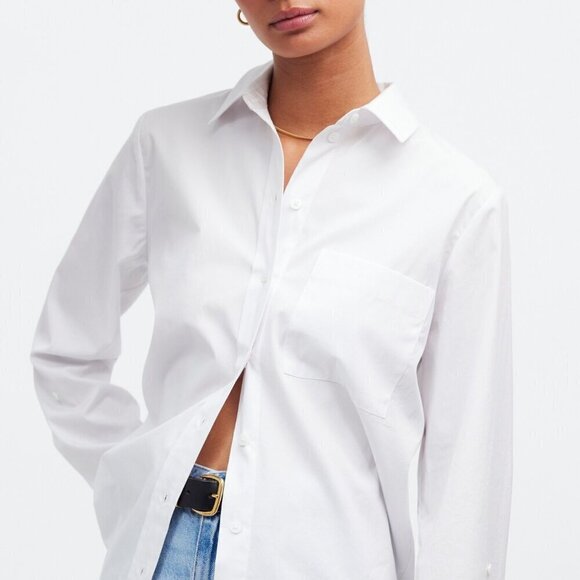 Madewell Relaxed Button Front Lightweight Cotton Poplin Shirt White Size L NWT - Picture 10 of 10